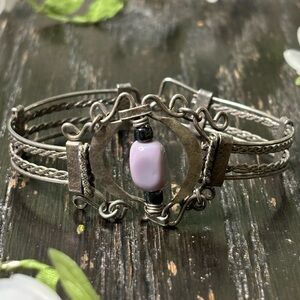 Antique Silver Bracelet with Purple Stone Bead